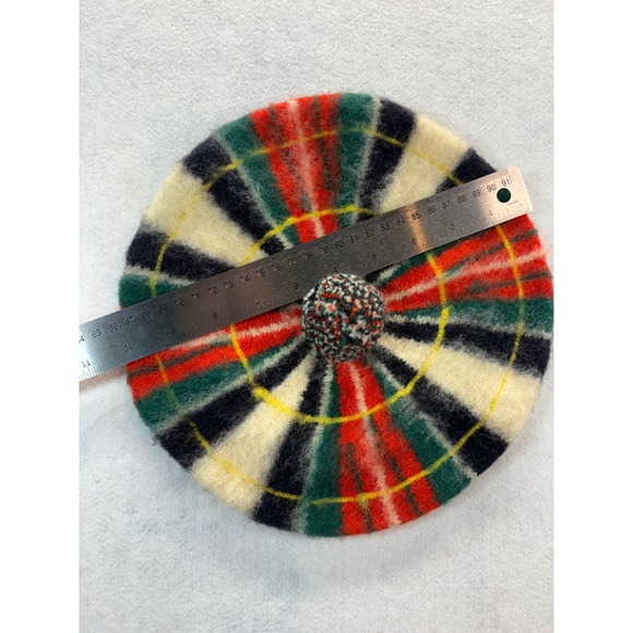 Vintage Dress Stewart 100% Wool Scottish Tartan Tam Beret Hat Scotland Pom Pom main image 4